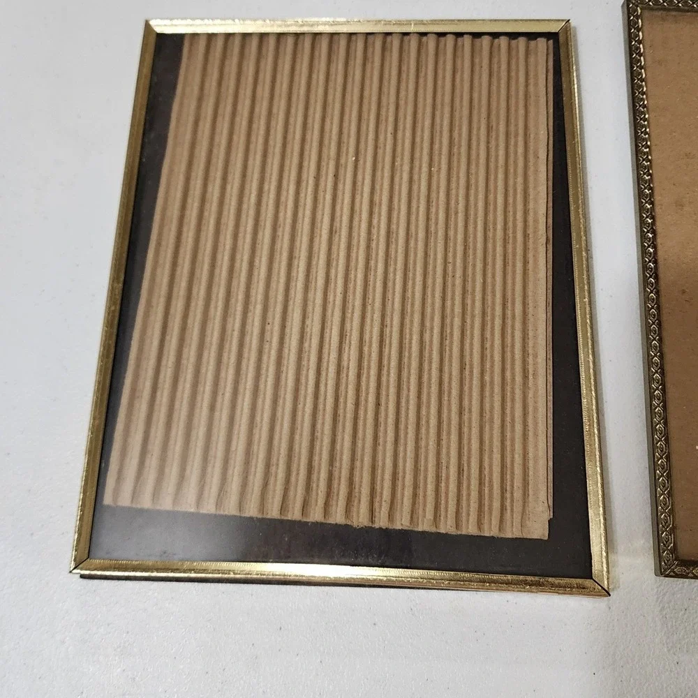 VTG Gold Metal Picture Frames 2 8x10 Tabletop Easel Back on 1 Ornate Smooth MCM